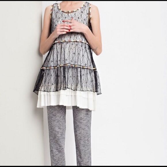 Easel Lace Multicolor Ribbon Babydoll Tank Top - Picture 2 of 7